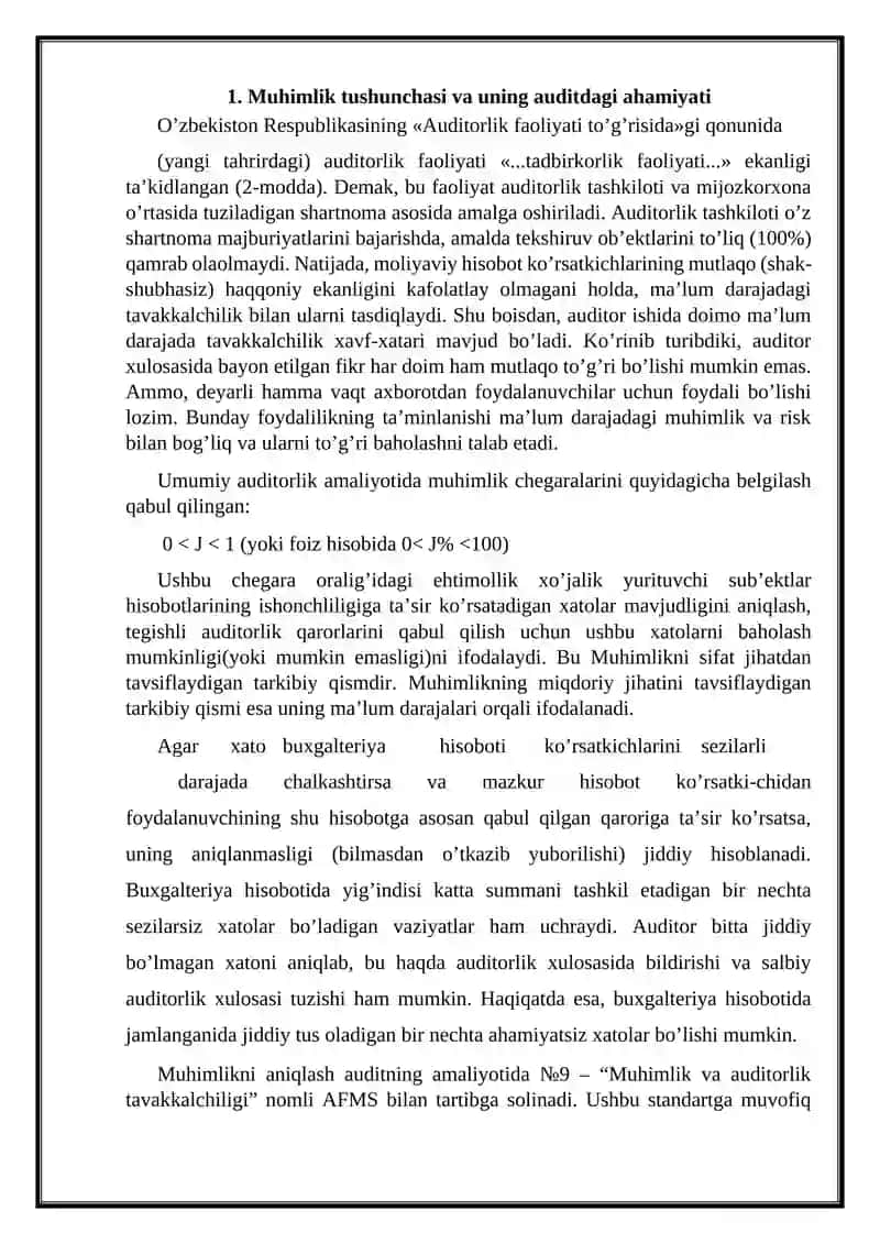 Muhimlik tushunchasi va uning auditdagi ahamiyati 3