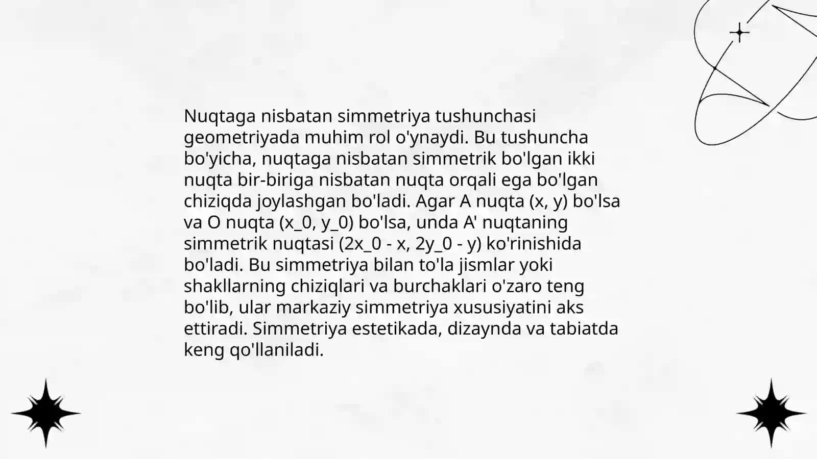 Nuqtaga va turi chiziqqa nisbatan simmetriya 3