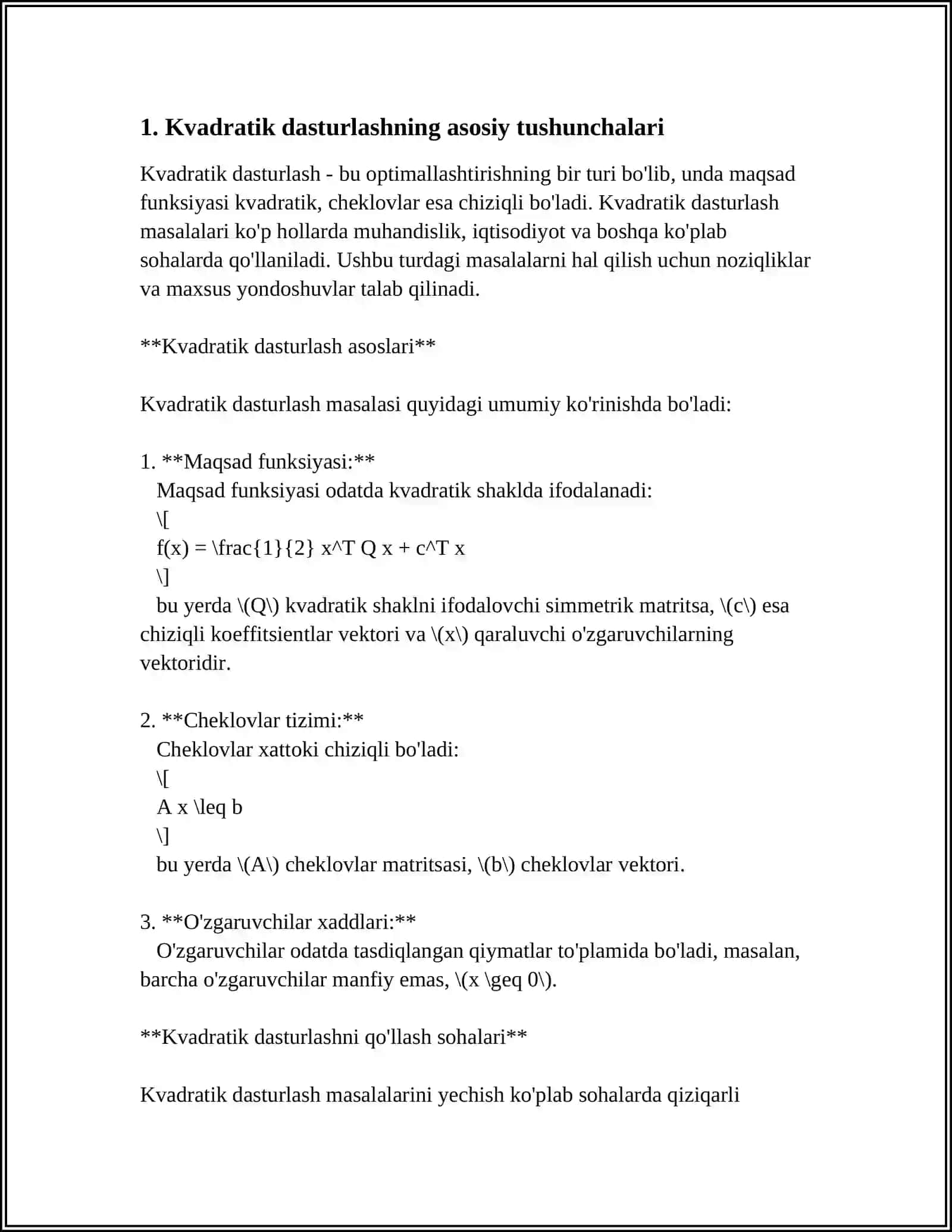 KVADRATIK PROGRAMMALASHTIRISH VA UNI YECHISH USULLARI. GRADIYENT USUL 3
