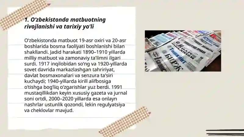 Oʻzbekistonda matbuotning rivojlanishi va tarixiy yoʻli 3