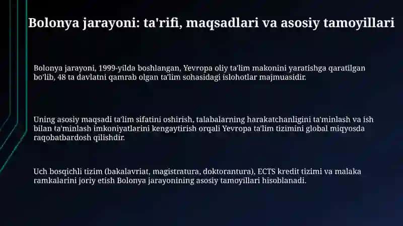 Bolonya jarayonlari va uning taʼlimni modernizatsiyalashdagi roʻli 3