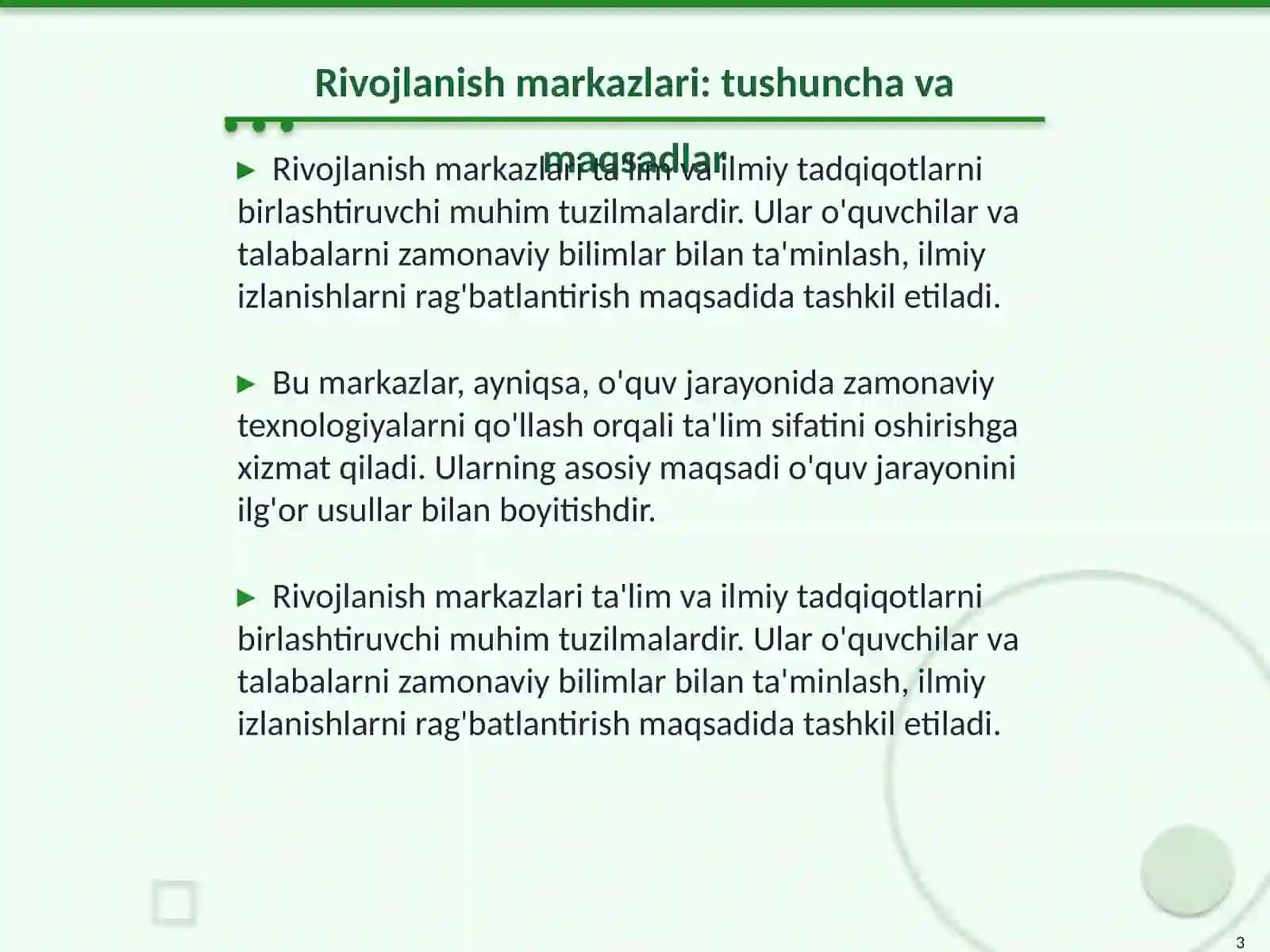 Rivojlanish markazlari va ta'limiy faoliyat 3