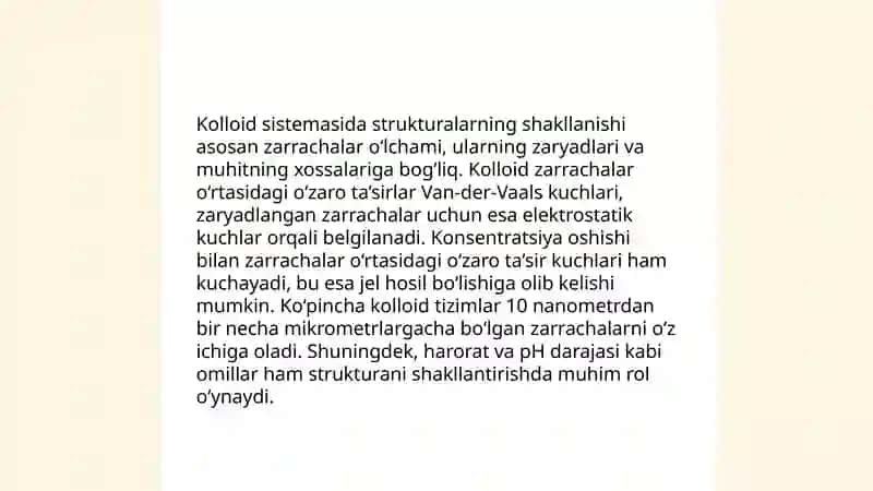 Kolloid sistemalarda strukturalarning paydo boʻlishi va ularning oʻziga xos tomonlari 3