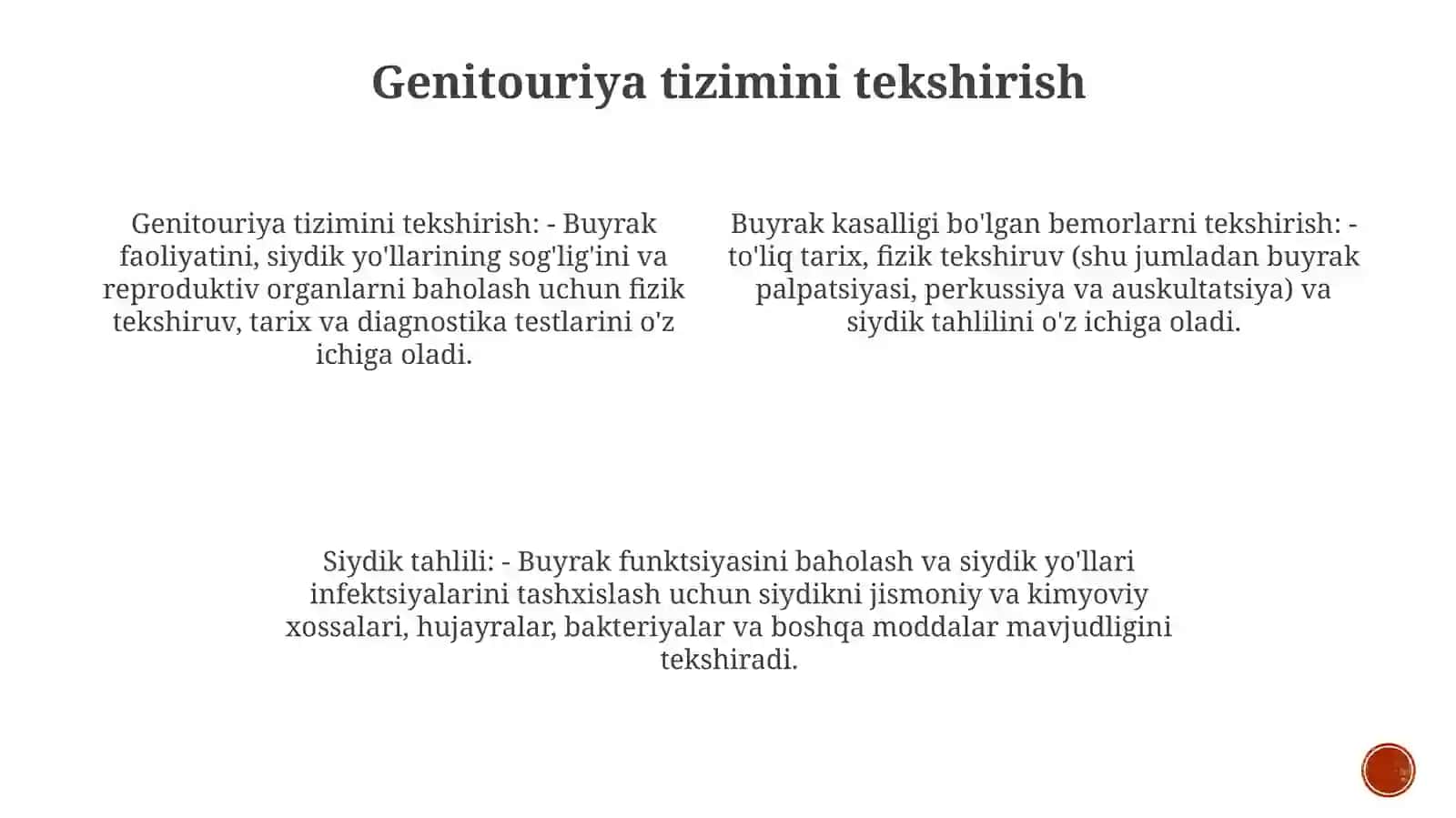 Buyrak Kasalligi Bilan Kasallangan Bemorlarni Tekshirish. So'Rab Surishtirish, Ko'Zdan Kechirish, Buyrak Palpatsigasi Va Perkussiyasi 3