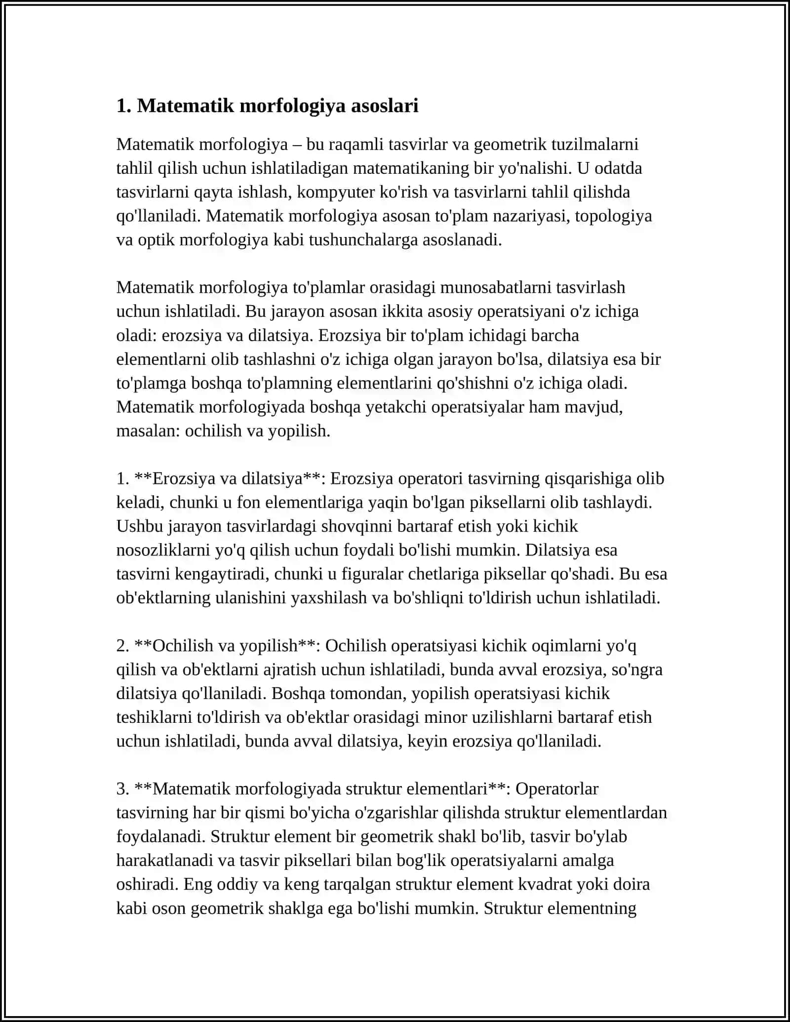 UCH O'LCHOVLI OB'EKTLAR UCHUN MATEMATIK MORFOLOGIYA USULLARINI AMALGA OSHIRISH 3