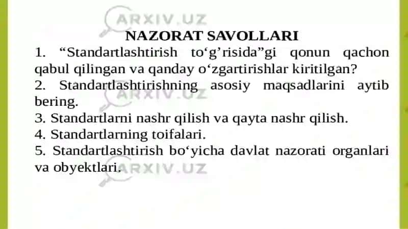 O'zbekiston respublikasining standartlashtirish toʻgʻrisidagi qonunini tahlil qilish 3