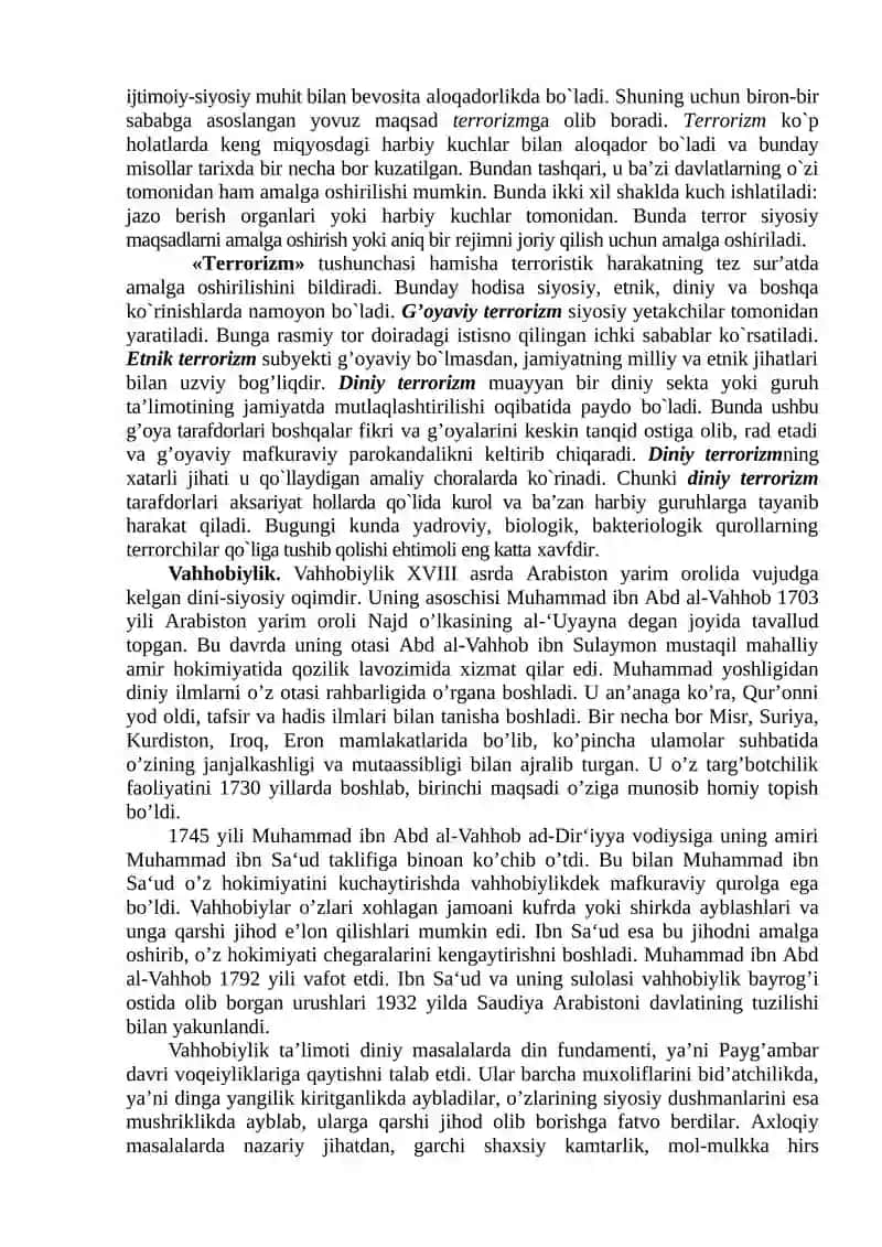 Diniy fundamentalizm, radikalizm va terrorizmning tarixi va yo`nalishlari 3