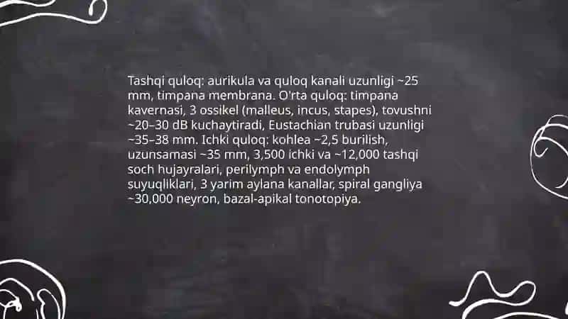 Eshitish biofizikasi elemenlari. Koxlear implantatsiya asoslari 3