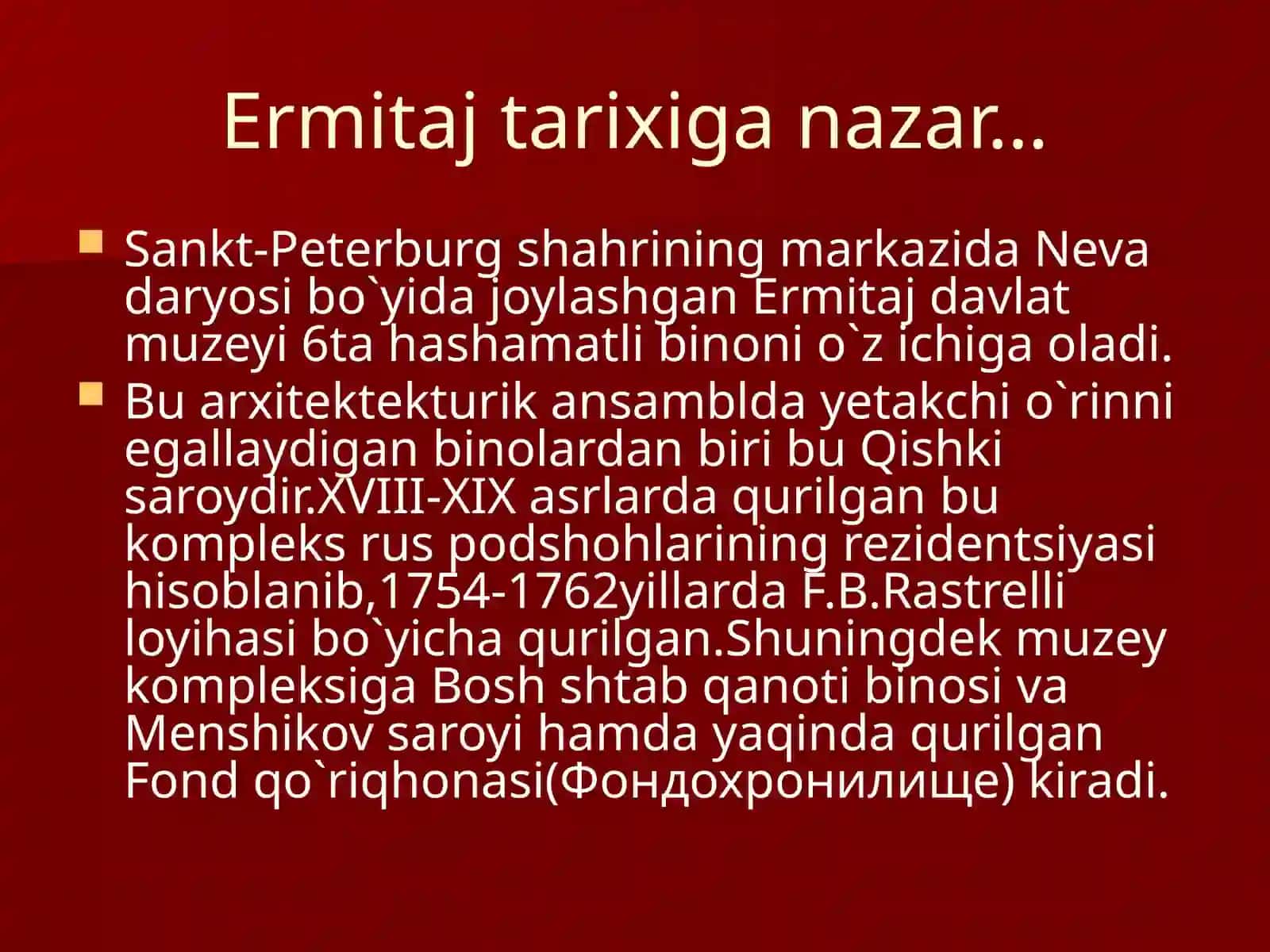 5-sinf Tarix fanidan Ermitaj muzeyi mavzuda dars taqdimot 3