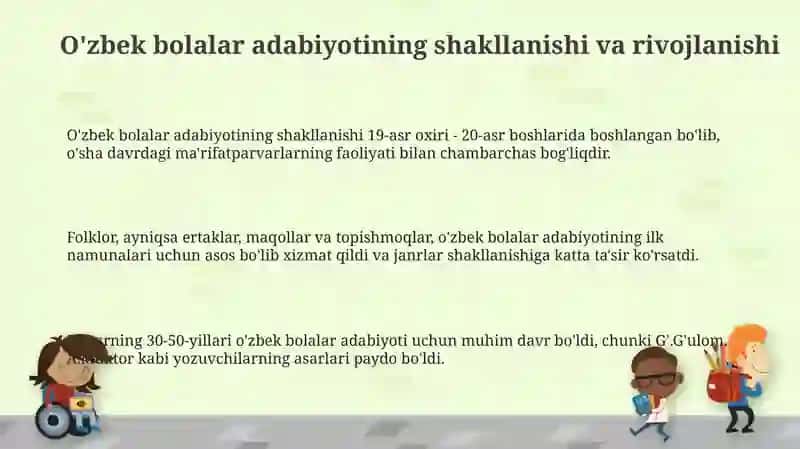 O'zbek bolalar adabiyotining vujudga kelishi va taraqqiyoti xususiyati 3