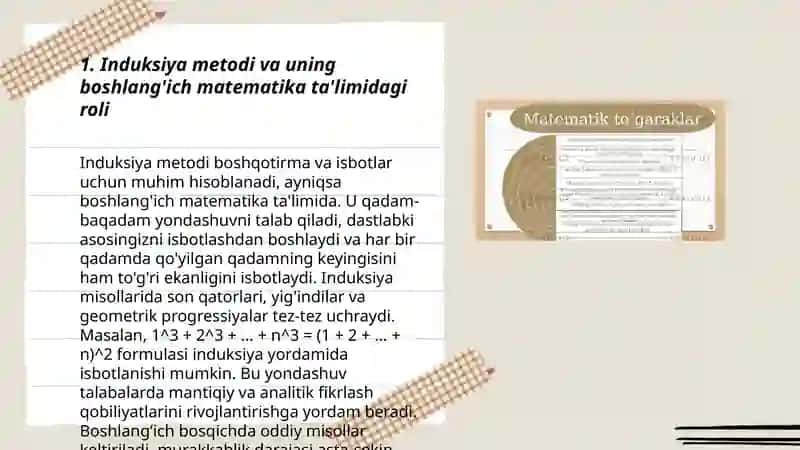 Boshlang'ich sinflarda matematika o'qitish metodikasi. Induksiya, deduksiya va analogiya metodlari. 3