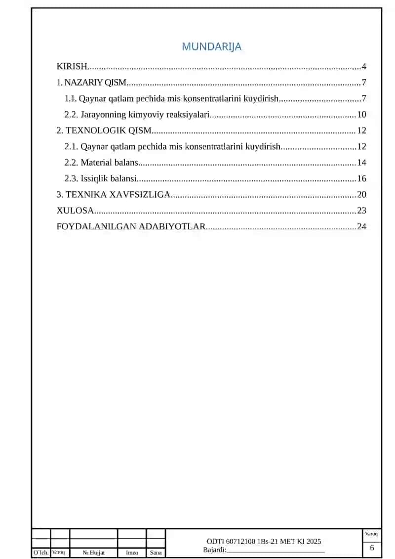 Mis konsentratlarini qaynar qatlam pechida kuydirish jarayoni hisobi 3