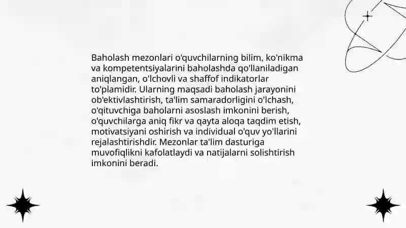 O'quvchilarning baholash mezonlari 3
