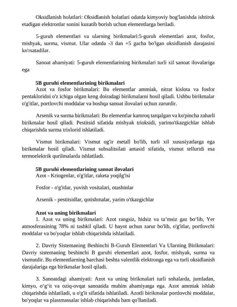 Davriy Sistemaning Beshinchi B-Guruh Elementlari Va Ularning Birikmalari. Sanoatdagi Ahamiyati. 3