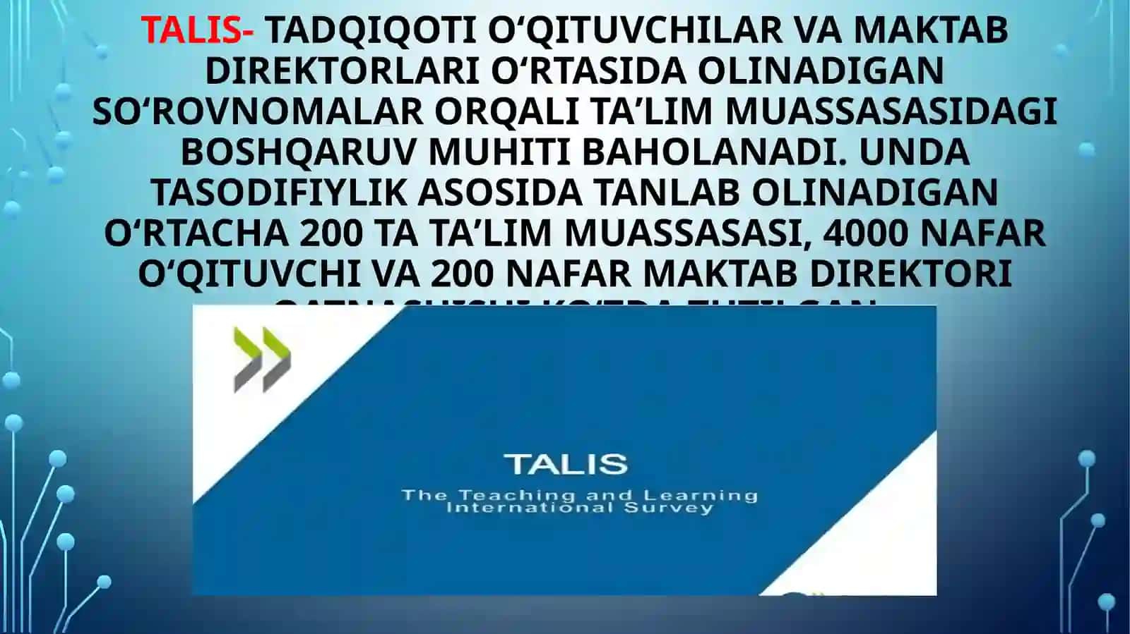 TALIS xalqaro baholash dasturi mazmun va mohiyati 3