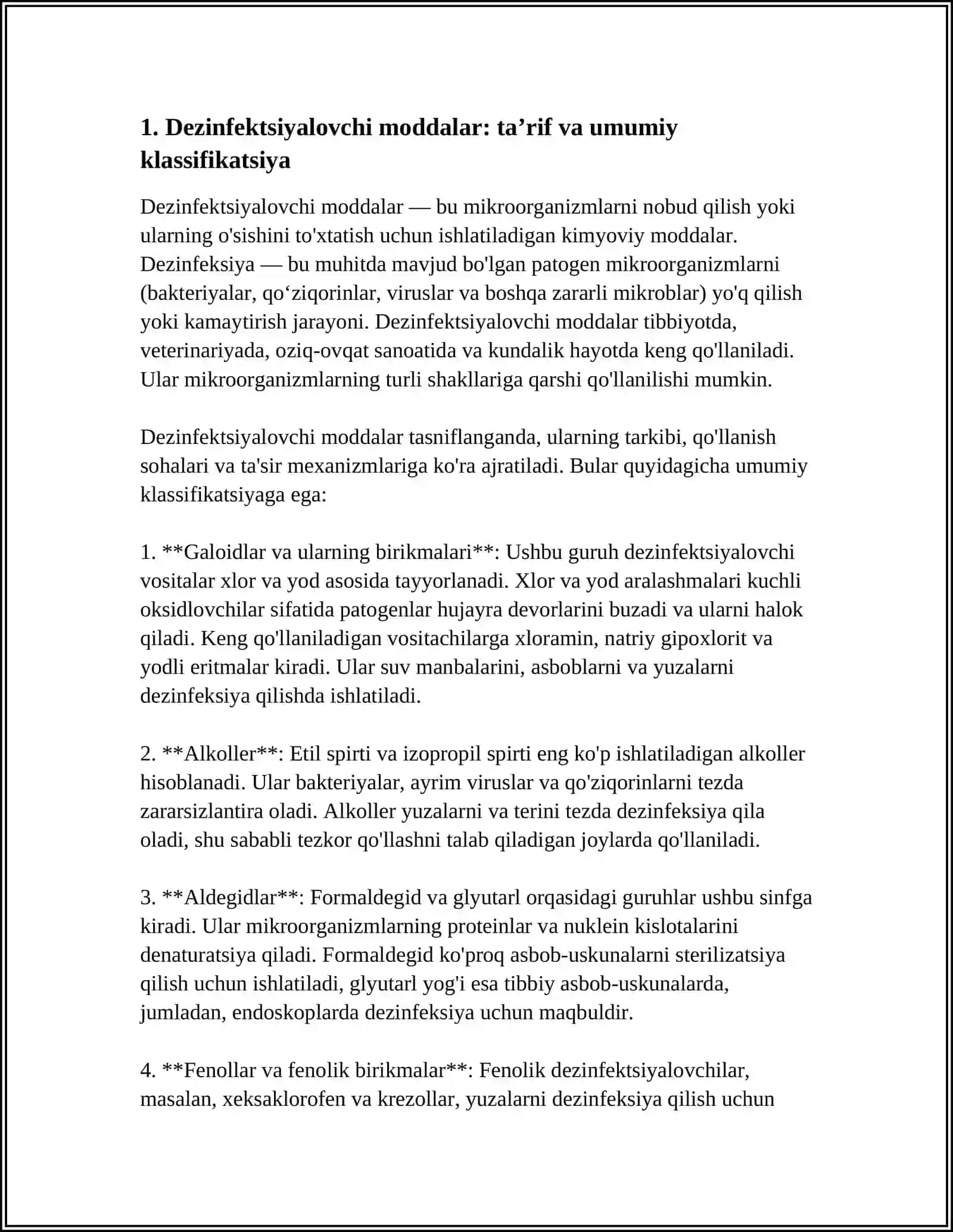 DEZINFEKTSIYALOVCHI MODDALAR FARMAKOLOGIYASI 3