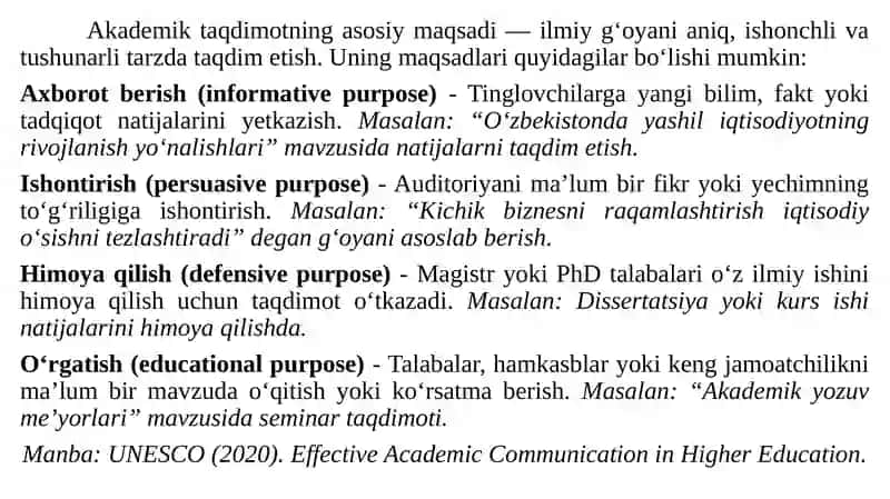 Akademiktaqdimotning maqsadi va turlari 3