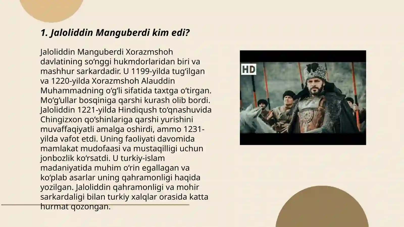 Jaloliddin Manguberdi Vatan himoyachisi mavzusida slayd 3