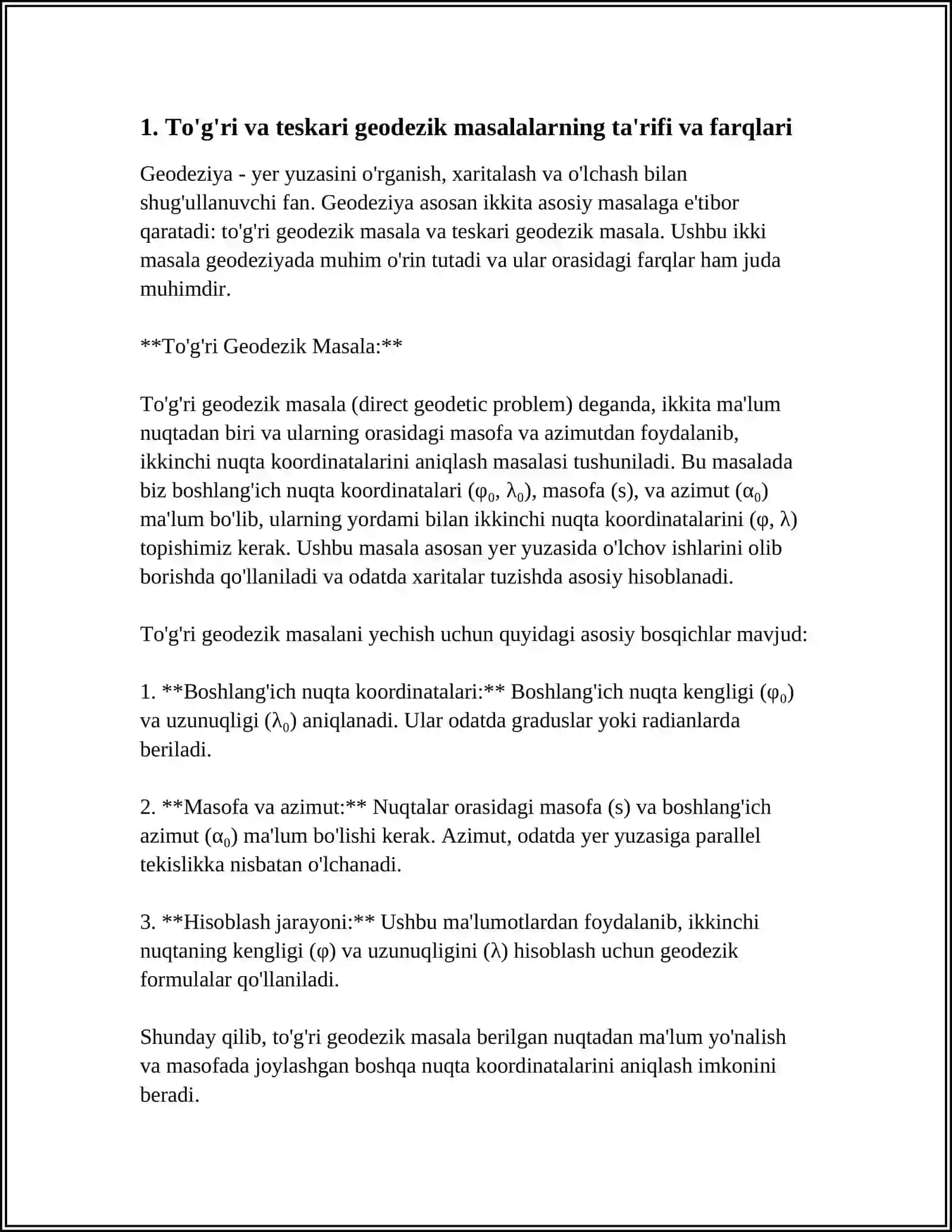 TUĞRI VA TESKARI GEODEZIK MASALALAR 3