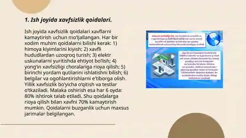 Xodimlarning xavfsiz faoliyatini tashkil qilish chora-tadbirlari 3