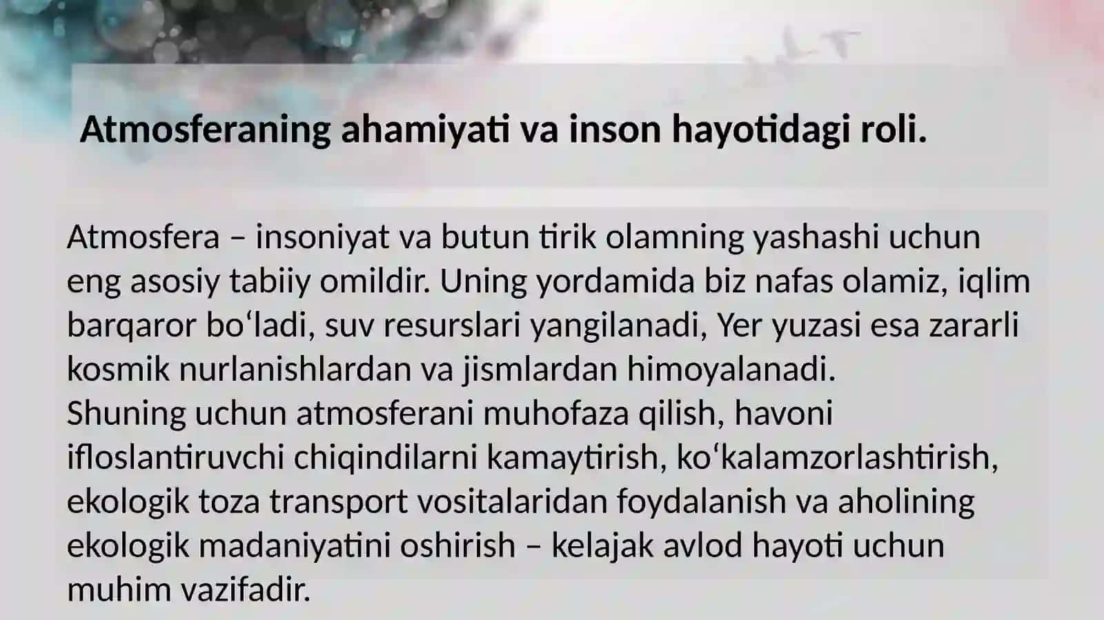 Õzbekistonda atmosferani asrashga qaratilgan choralar 3