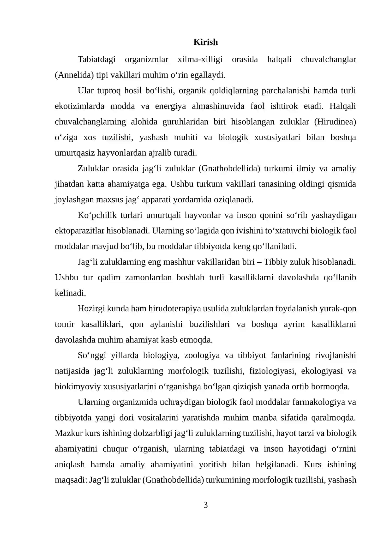 “Jag‘li zuluklar (Gnathobdellida) turkumining tuzilishi, hayot tarzi va biologik ahamiyati” 3