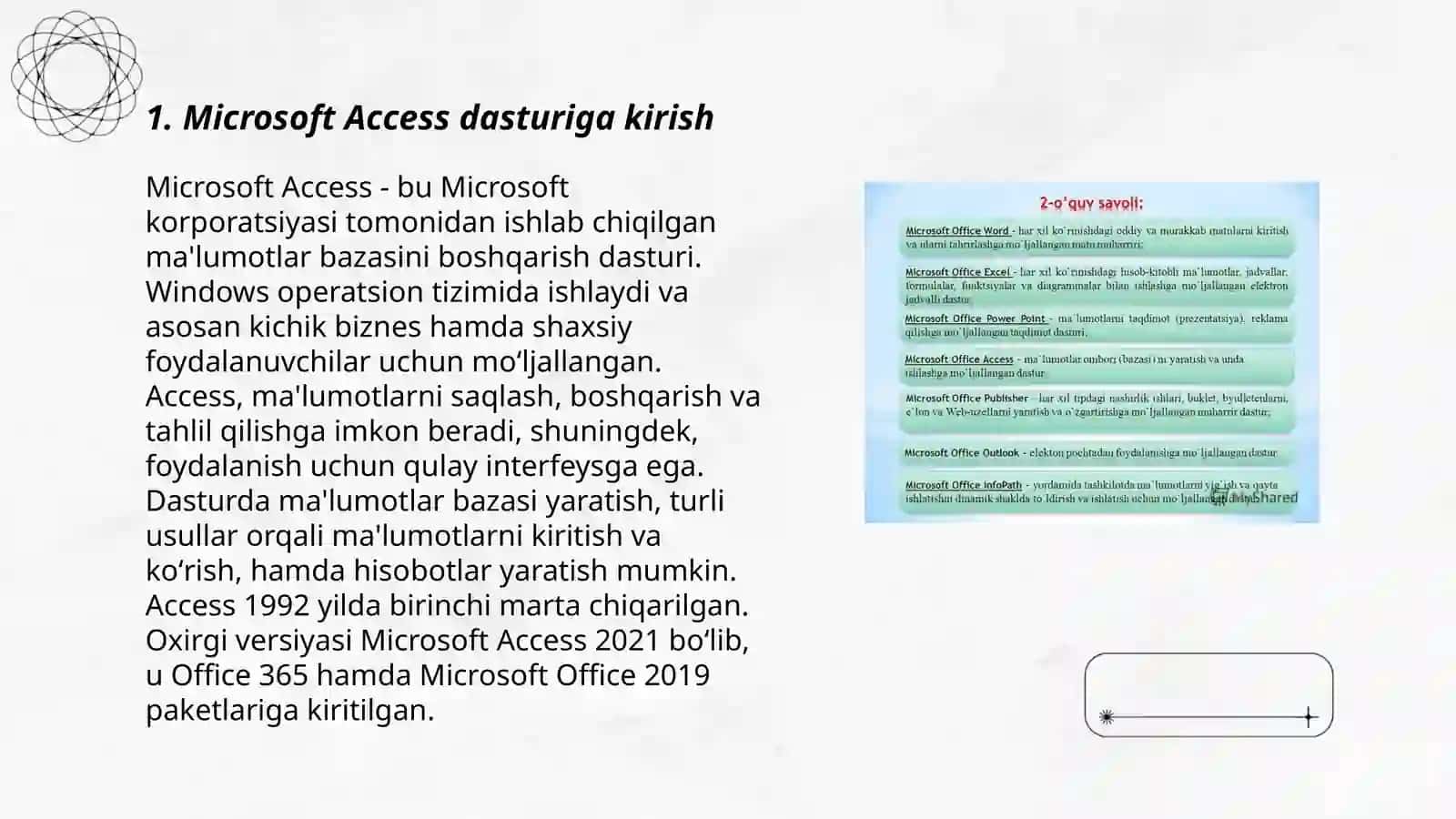 Ma'lumotlarni bazasini boshqarish tizimlari.Micrasoft Access 3