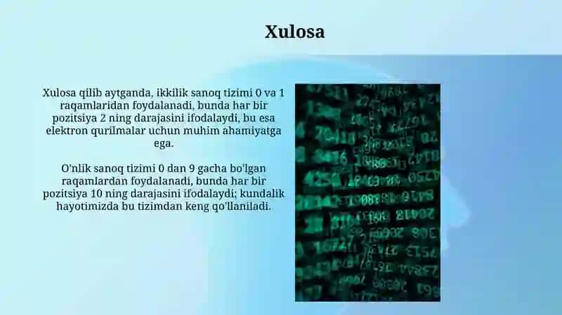 Ikkilik sanoq sistemasi. O'nlik sanoq sistemasi 3