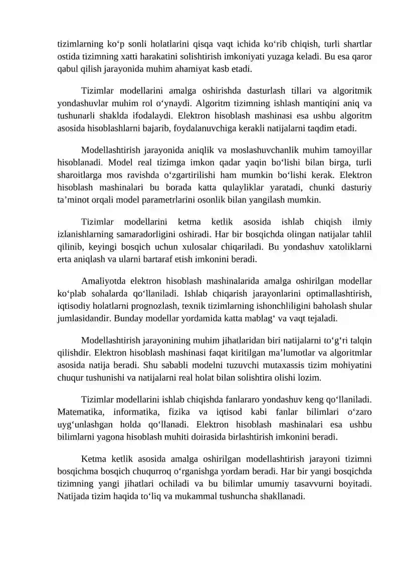 Tizimlar modellarni EXM amalga va ularning ketma – ketligini ishlab chiqish 3