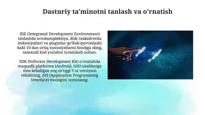 Dasturlash muhiti va vositalarini sozlash hamda birinchi mobil ilovani yaratish jarayoni bosqichlari 3