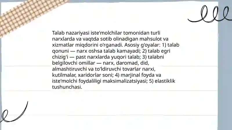 Talab va taklif nazariyasining mazmuni, asosiy tushunchalari va iqtisodiyotdagi roli 3