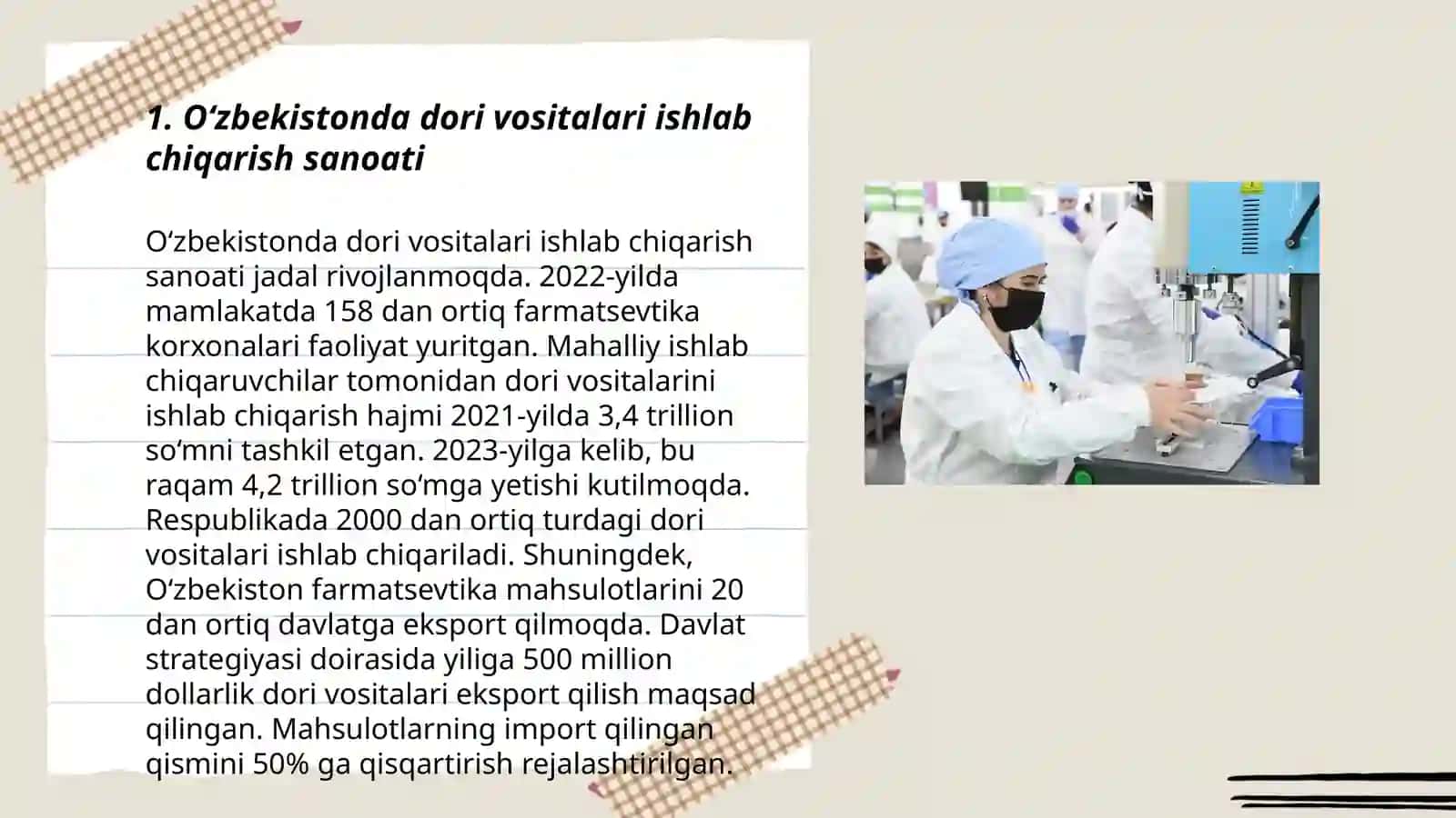 O‘zbekistonda dori vositalari ishlab chiqarilayotgan 3