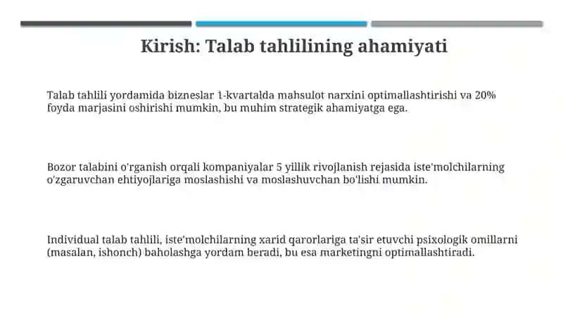 BIROR MAHSULOT BOʻYICHA INDIVIDUAL VA BOZOR TALABINING TAHLILI 3