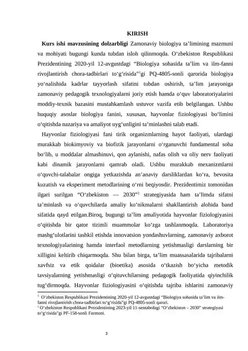 HAYVONLAR FIZIOLOGIYASINI O‘QITISHDA TAJRIBA ISHLARINI TASHKIL ETISH METODIKASI 3
