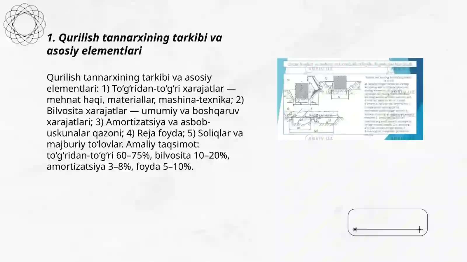 Qurilish ishlari tannarxini kalkulyatsiya qilishning xususiyatlari 3
