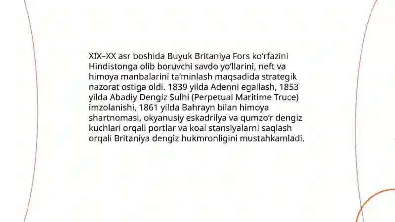 Buyuk Britaniyaning Fors koʻrfazi hududlardagi siyosati (XIX-XX asr boshida) 3