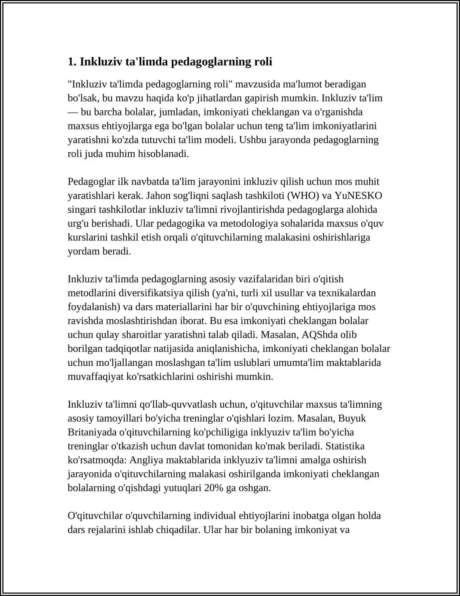 TURLI YO'NALISHDAGI ILMIY TAQDIMOTLARDA INKULIZIV TALIM MUAMMOLARNI O'RGANISH 3