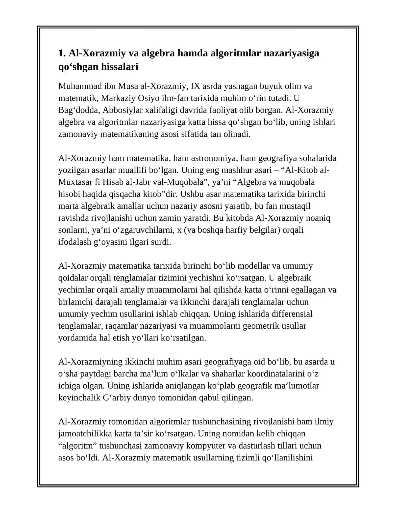 MARKAZIY OSIYOLIK OLIMLARNING MATEMATIKA FANI TARAQQIYOTIGA QOʻSHGAN HISSALARI 3
