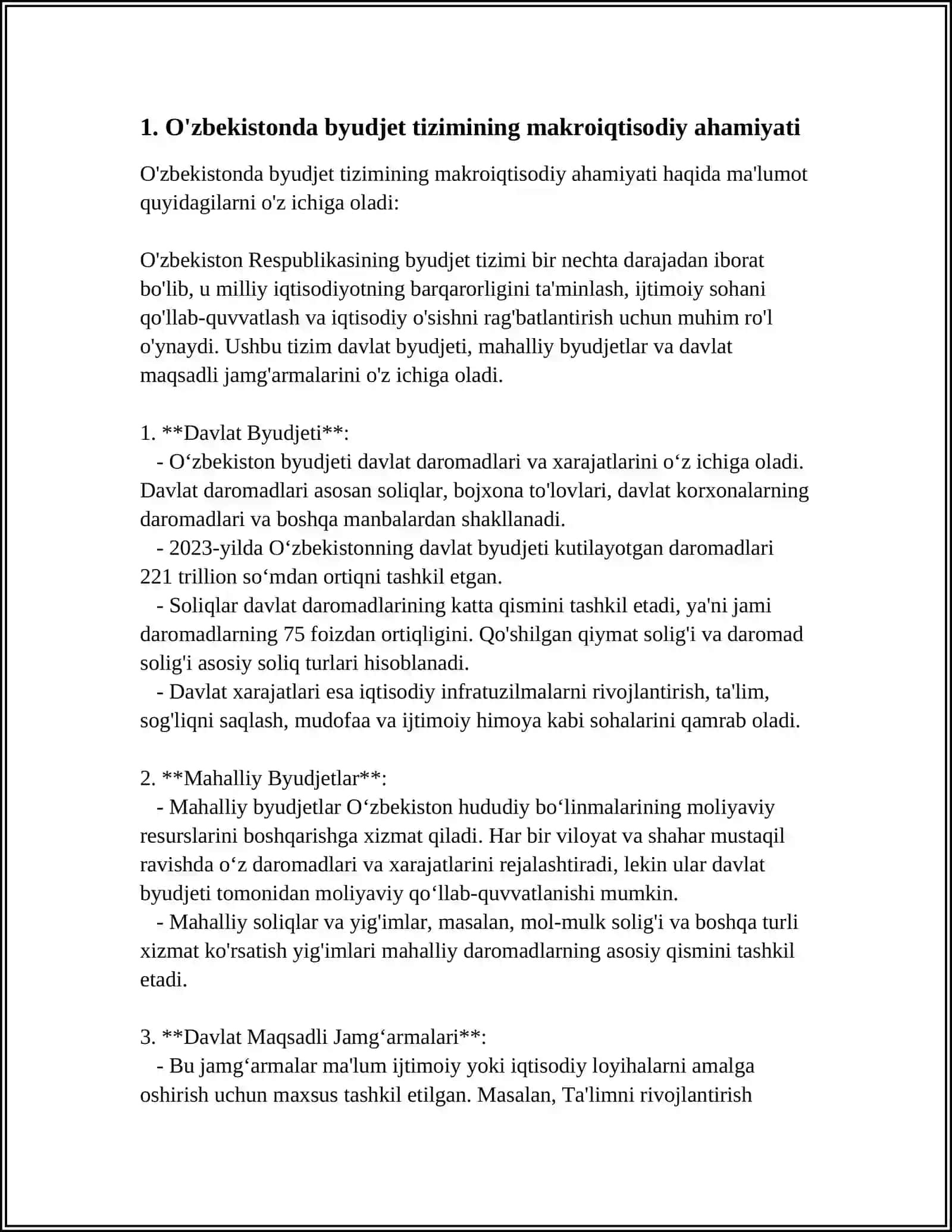 MUSTAQIL ISH Mavzu: OʻZBEKISTONDA MOLIYA BYUDJET TIZIMI 3