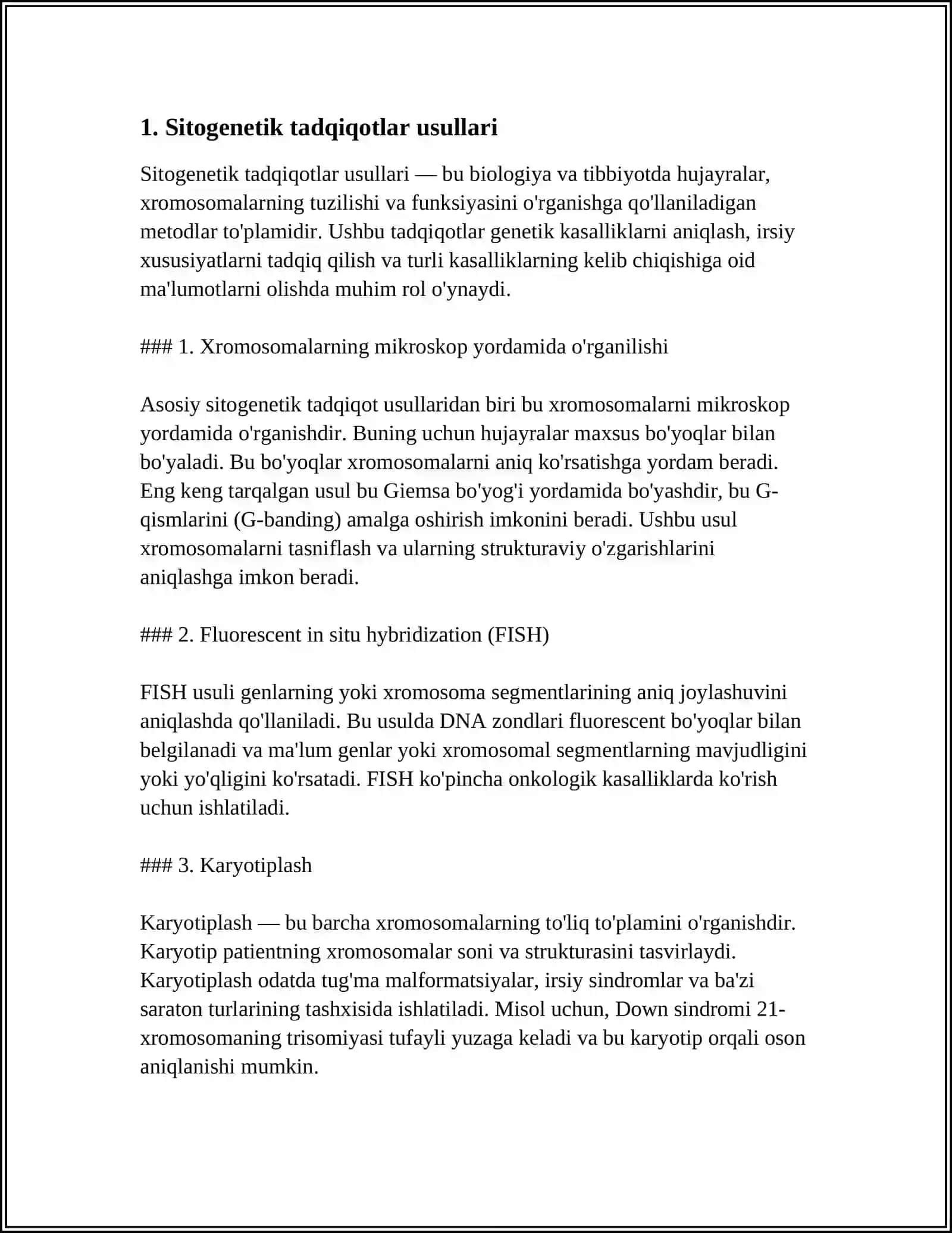 ODAM GENETIKASINING O'RGANISH USULLARI: SITOGENETIK, DERMATOGLIFKA. PRENATAL DIAGNOSTIKA 3
