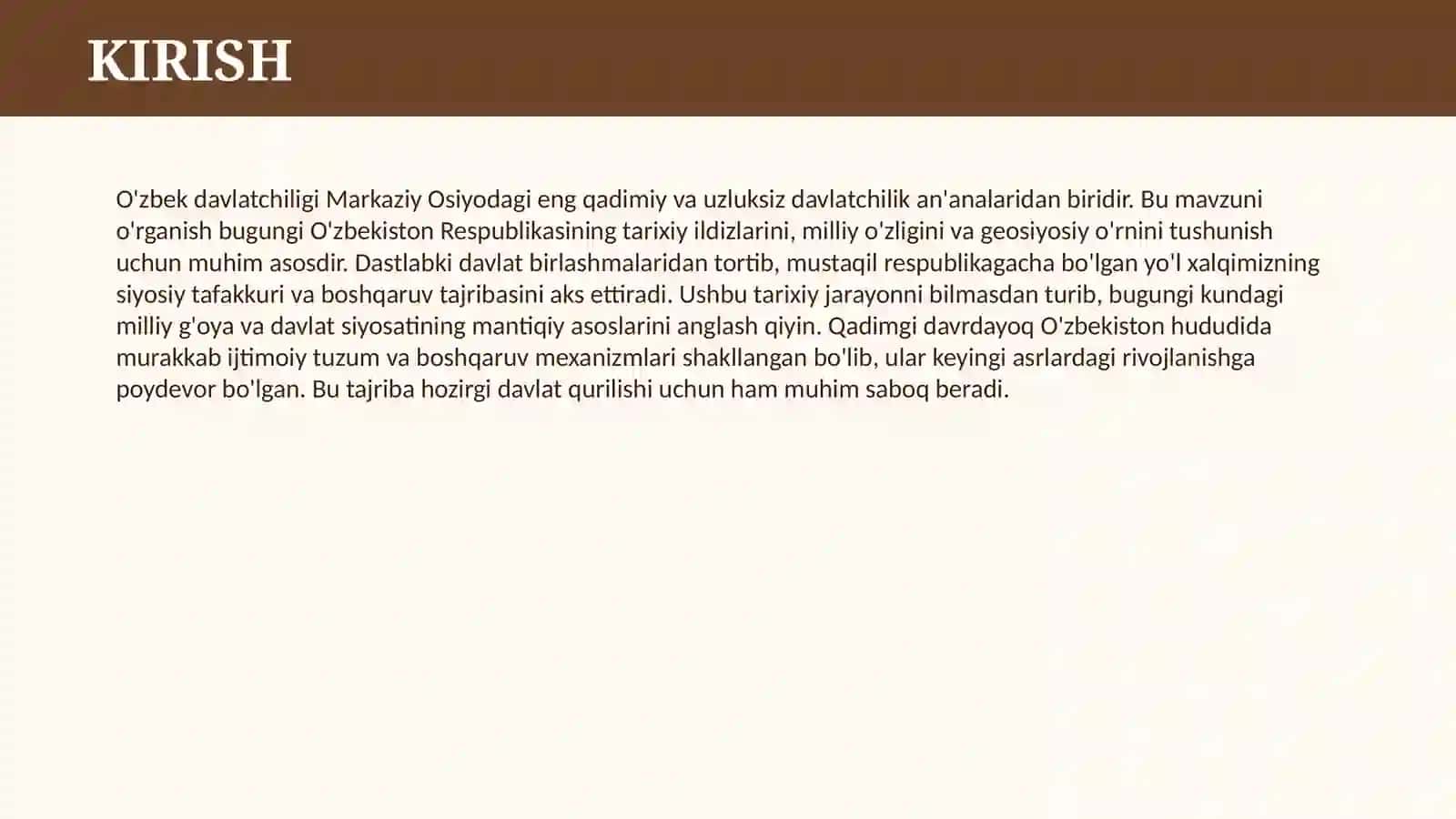 O'ZBEK DAVLATCHILIGINING SHAKLLANISHI VA DASTLABKI TARAQQIYOT BOSQICHLARI 3