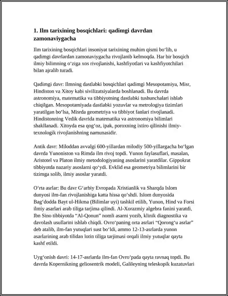 "DUNYONING ILMIY MANZARASI VA UNING EVOLYUTSIYASI" REFERAT 3