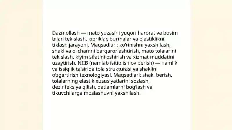 Dazmollash va NIIB (namlab isitib ishlov berish) tartibi va qoidalari 3