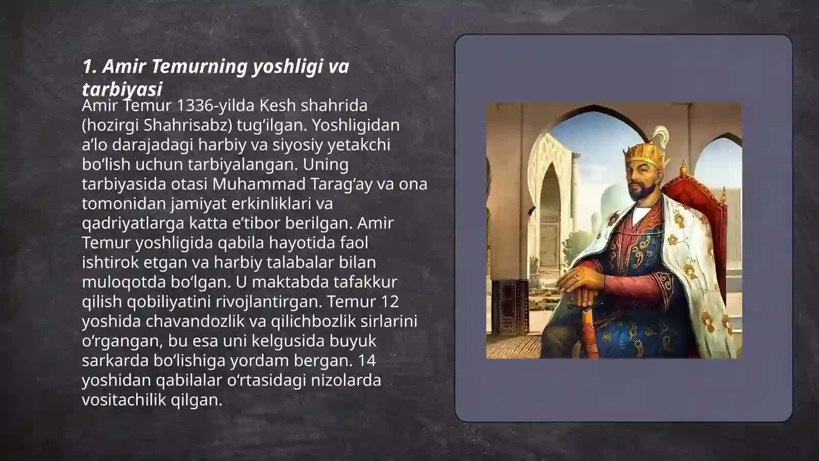 Amir Temurning yoshligi va tarbiyasi 3