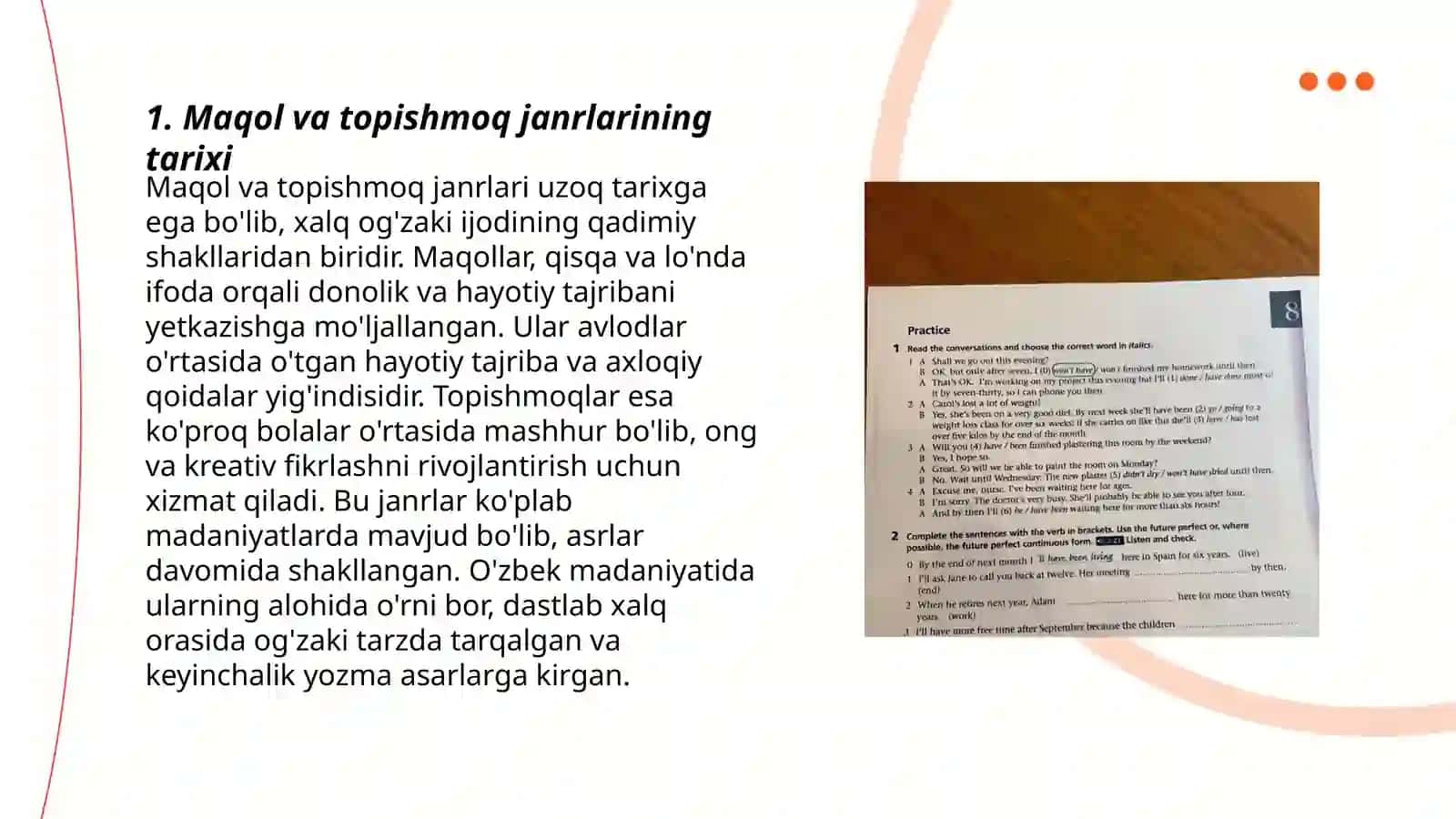 Maqol va topishmoq janriga xos matnlar ustida ishlash 3