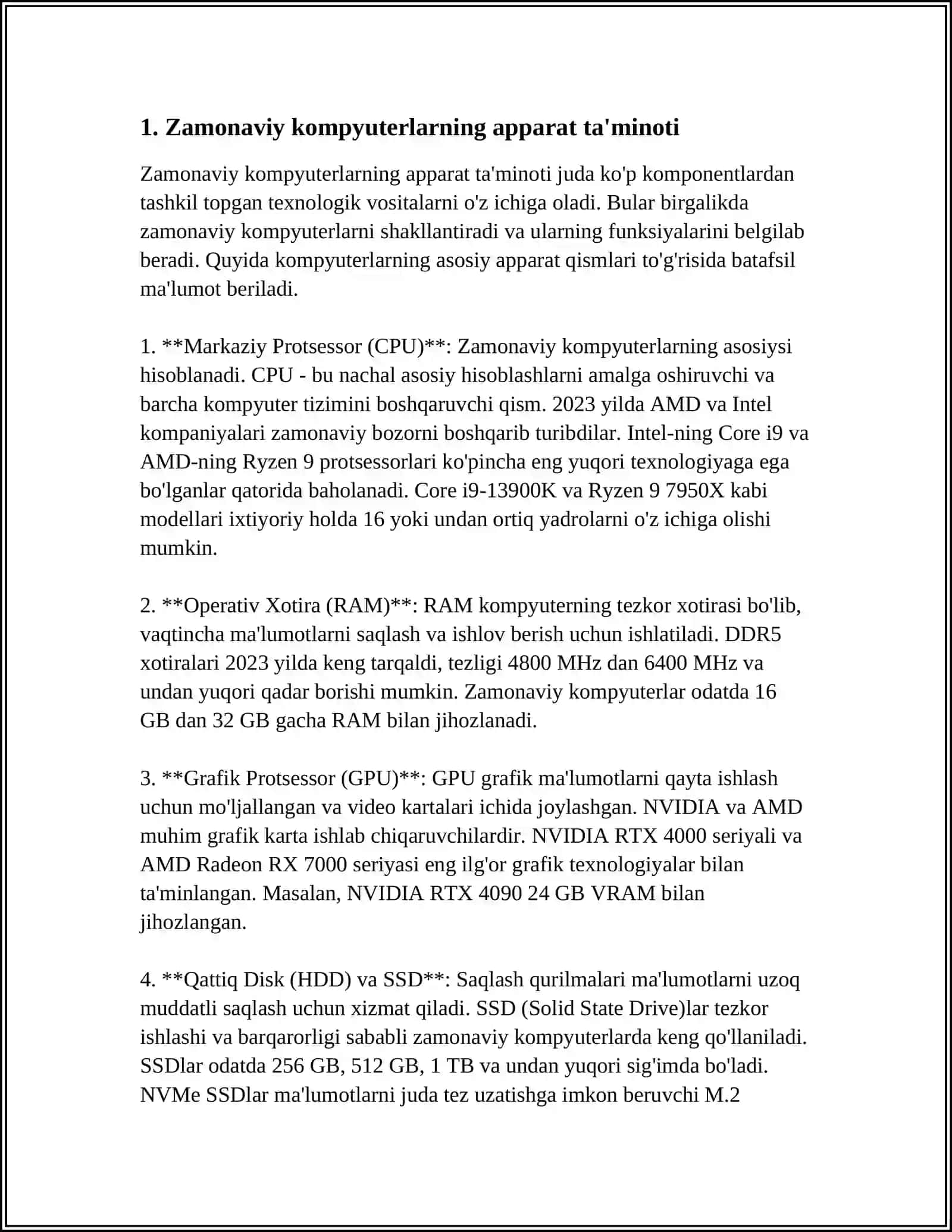 ZAMONAVIY KOMPYUTERLARNING KONFIGURATSIYASI VA ULARNING QO'LLANISH SOHALARI 3