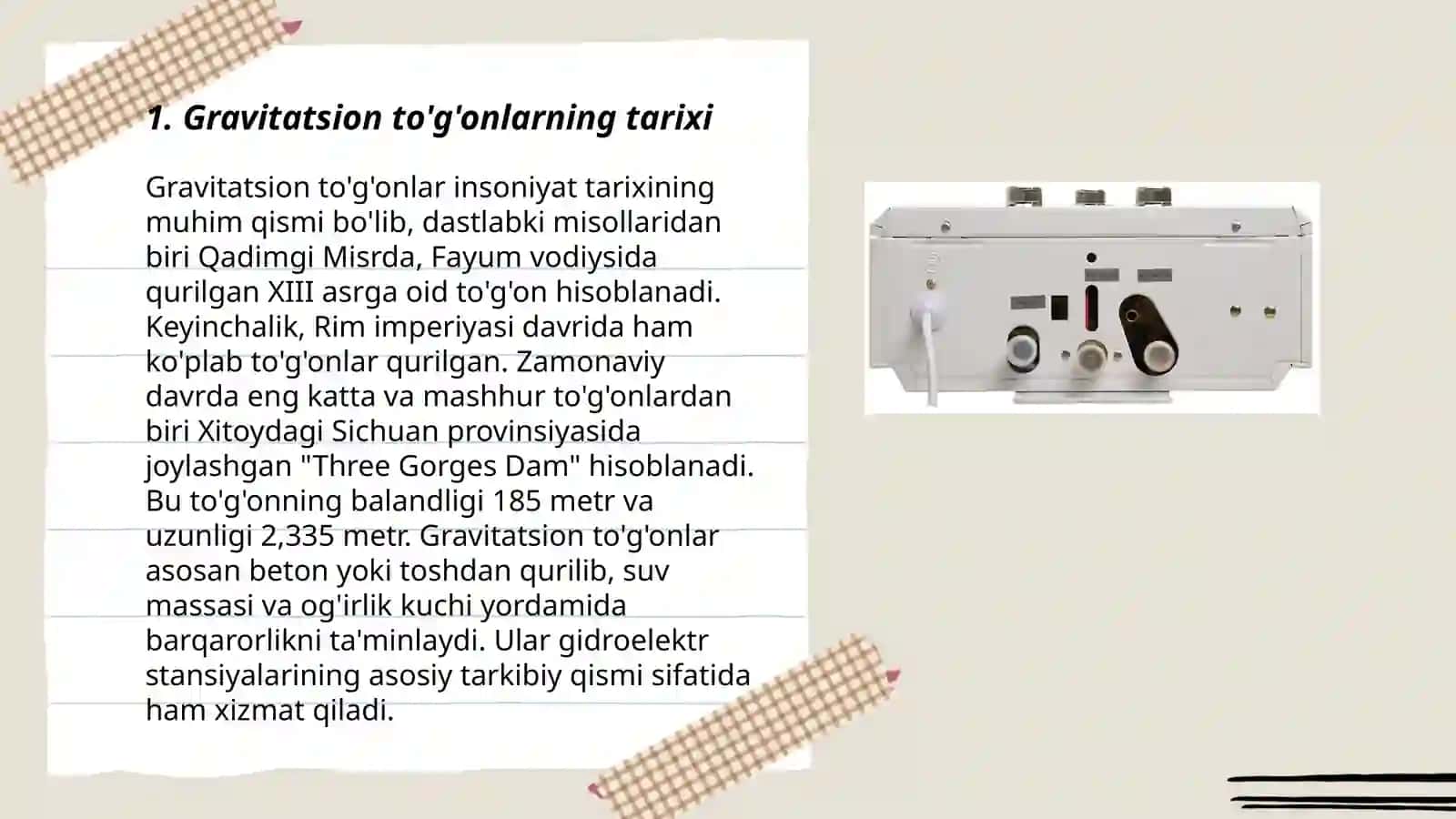 Gravitatsion tog'onlar ularning turlari va konstruksiyalari 3
