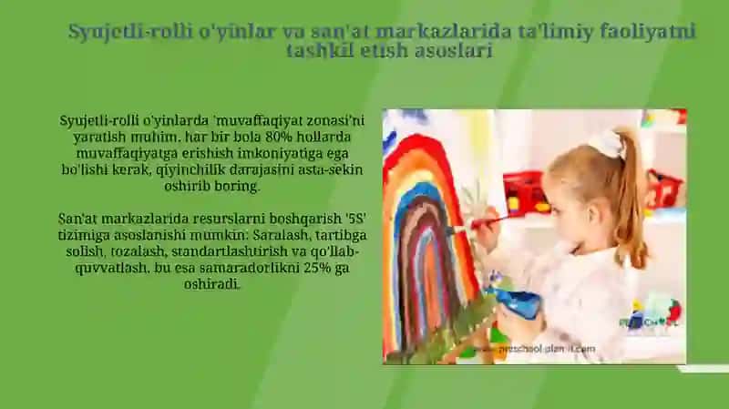 Syujetli-rolli o'yinlar va san'at markazlarida ta'limiy faoliyatni tashkil etish 3