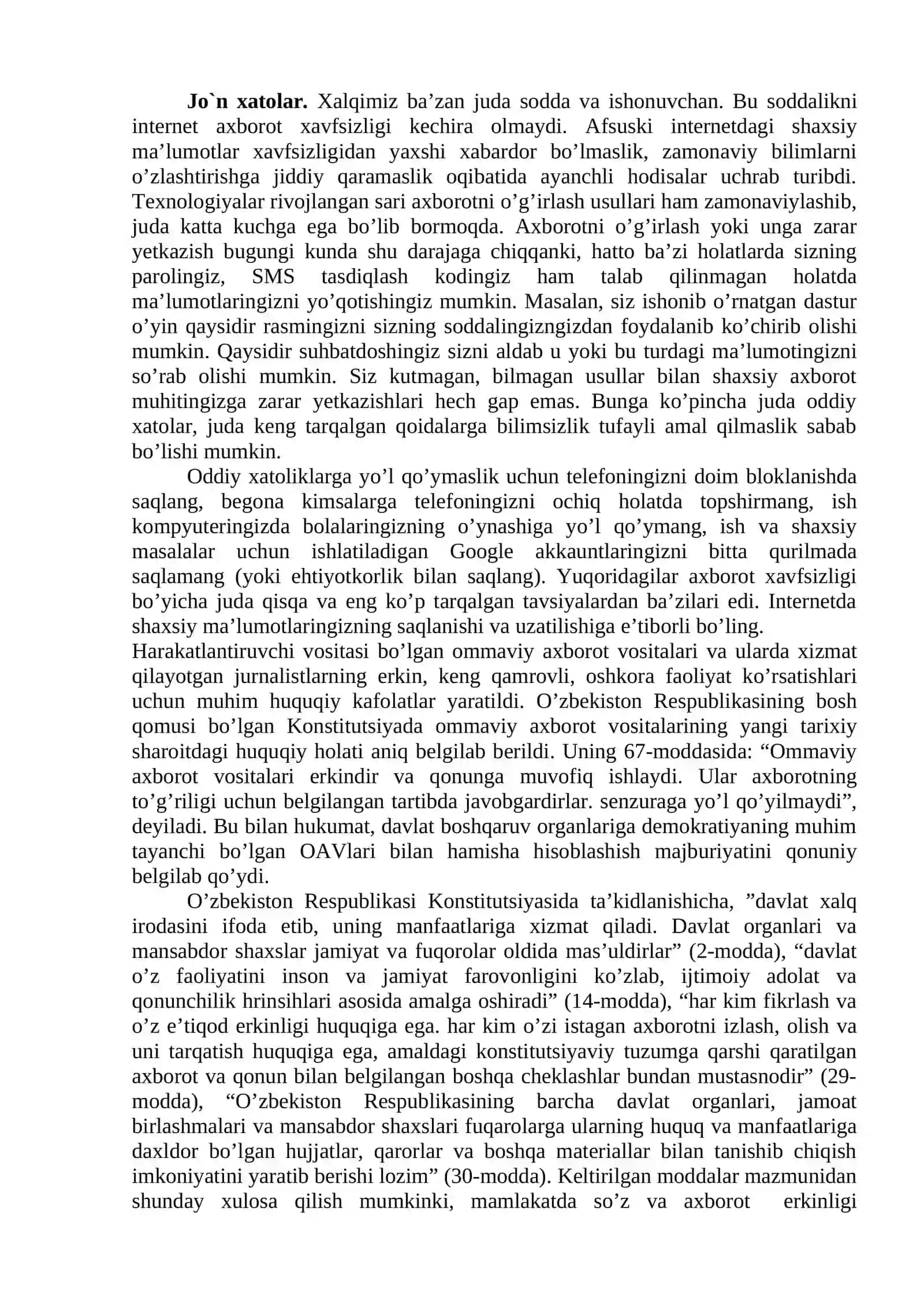 O`ZBEKISTONDA AXBOROT XAVFSIZLIGINING MA`NAVIY VA HUQUQQIY ASOSLARI 3