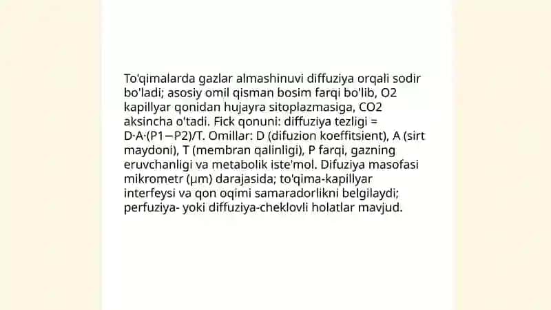 To'qimalarda gazlar almashinuvini va gazlarning qonda tashilishi 3